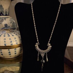 Elegant handmade, alpaca Silver Necklace with Black glass Accents